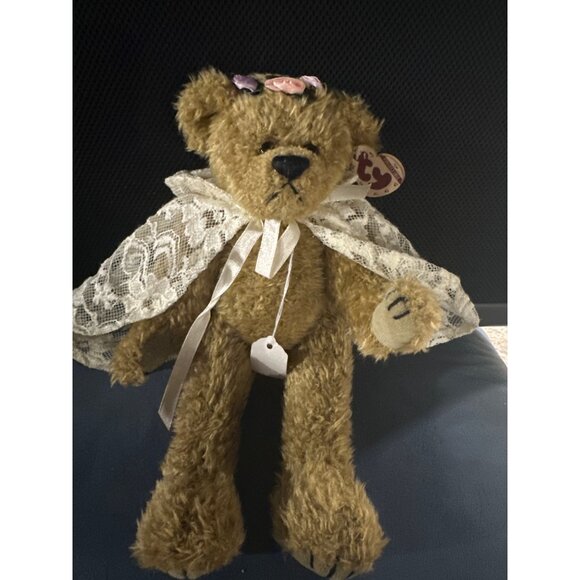 Vintage Ty Attic Treasure Collectible Teddy Bear With Lace Cape & Floral Crown - Picture 1 of 8